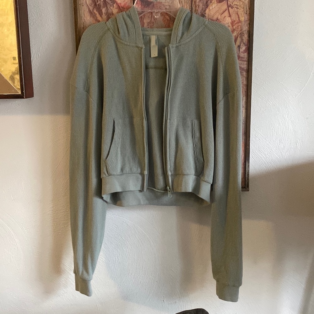 SKIMS WAFFLE ZIP UP HOODIE MINERAL SAGE WOMENS SIZE SMALL - Picture 12 of 17